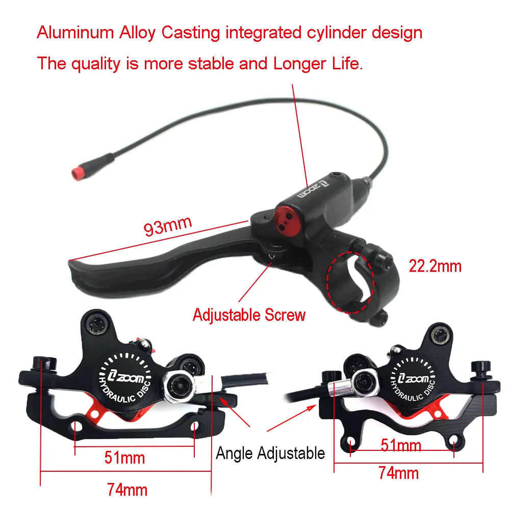 ZOOM Hidrolik Disk Fren Seti – Elektrikli Scooter / Bisiklet Uyumlu | Power-Off Özellikli 1200mm Hidrolik Fren Kolu + Kaliper (Zero 10X / 11X / Kaabo / Kugoo Uyumlu) - Görsel 4